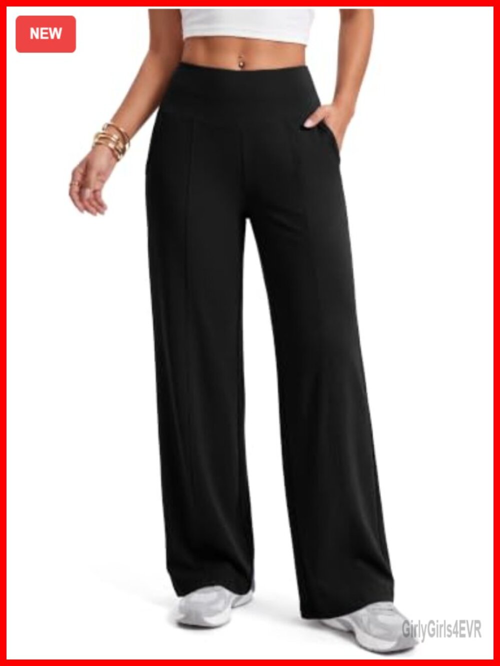 Wide Leg Palazzo Pants High Waisted Tummy Control 2 Pockets
